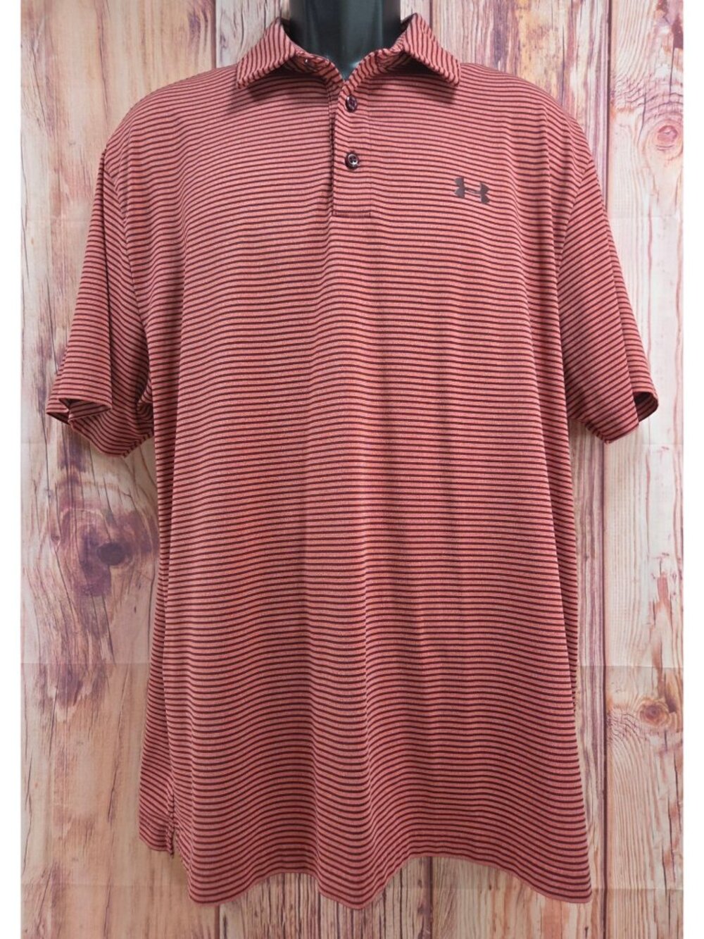 Under Armour Mens Loose Fit HeatGear Polo XL Red Striped Moisture Wicking